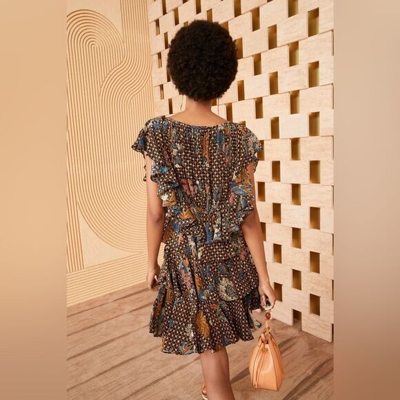 Ulla Johnson Ayla Dress Gerbera Print Ruffle Silk Mini Dress Cap Sleeve size 2 - Picture 3 of 6